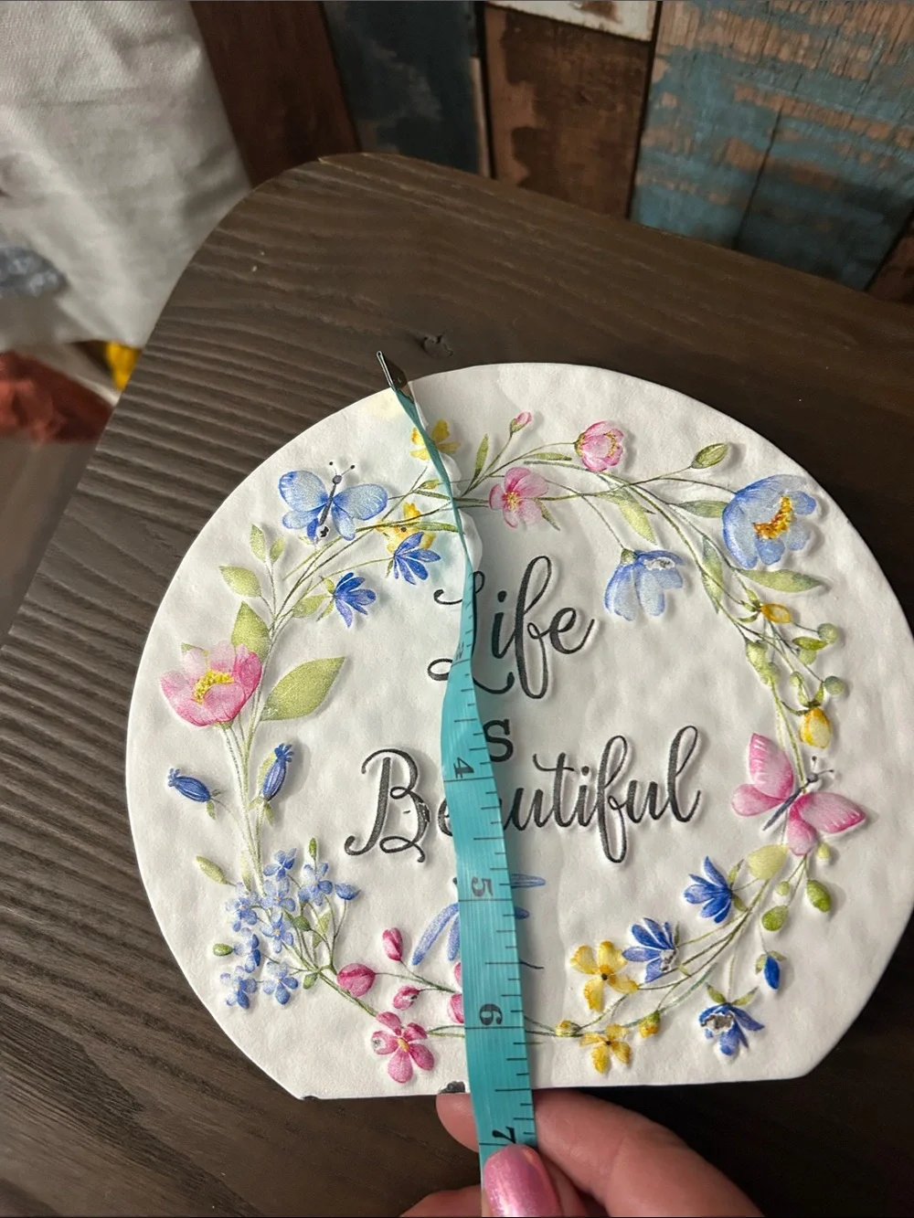 Life Is Beautiful Floral Round yard Plaque - Pastel Colors
